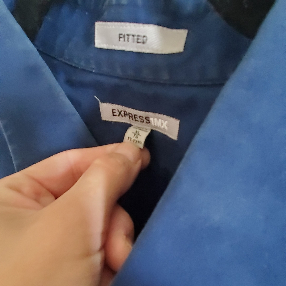 Express 1MX FITTED Royal Blue button down Shirt - Picture 6 of 6